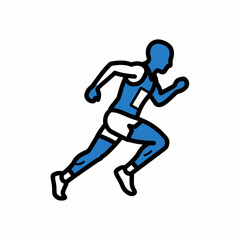 Fototapeta premium A stylized illustration of a runner in mid-stride, showcasing athleticism and speed. The runner is depicted in blue and white, symbolizing motion and energy