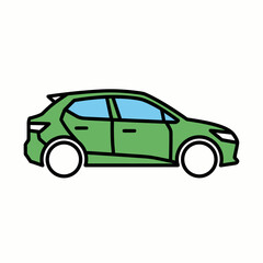 Obraz premium Green car icon, ready for travel on a road trip. The car is designed as an illustration with a side view