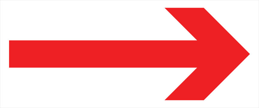 Vector trendy long red arrows. Red horizontal long arrow vector. Red long arrow pointing to right in site on isolated white background. Straight line.