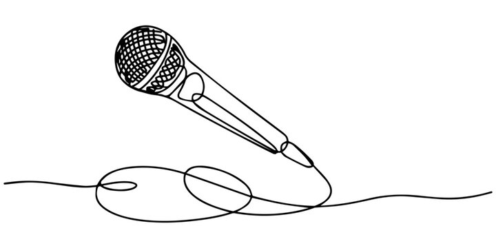 wired microphone continuous one line drawing, wired microphone continuous One line Drawing. Microphone single line art illustration.  One line drawing background. Vector illustration. Line art