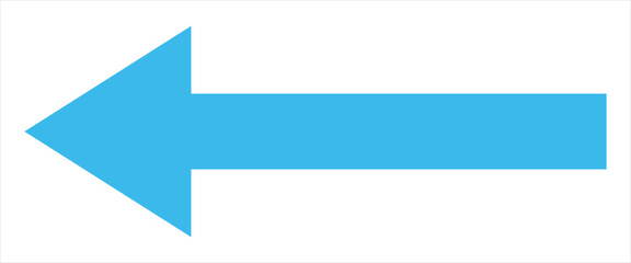 Fototapeta premium Bold long blue arrow icon pointing to the leftward direction. Vector long arrow isolated on white background.