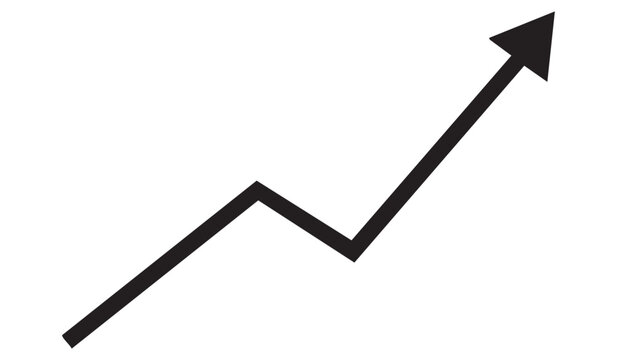 Black arrow graph line symbolizing upward trend and growth isolated on white background