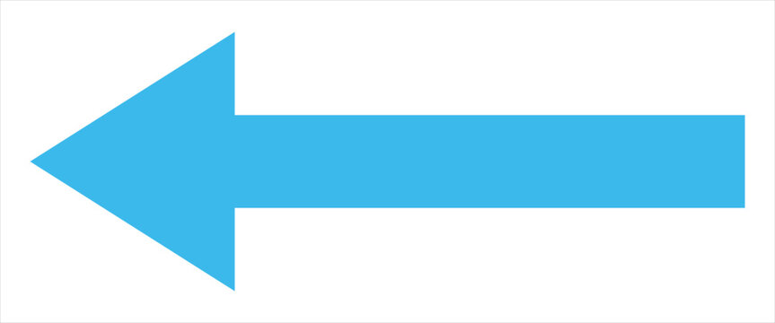 Bold long blue arrow icon pointing to the leftward direction. Vector long arrow isolated on white background.