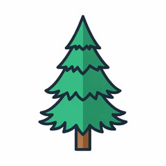 Obraz premium Green Pine Tree Illustration with Brown Trunk and Dark Outline.