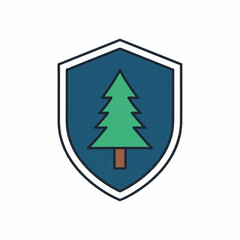 Obraz premium Green pine tree within a protective shield emblem design.