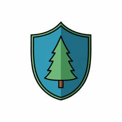 Fototapeta premium Green Pine Tree Shield Emblem Symbol.