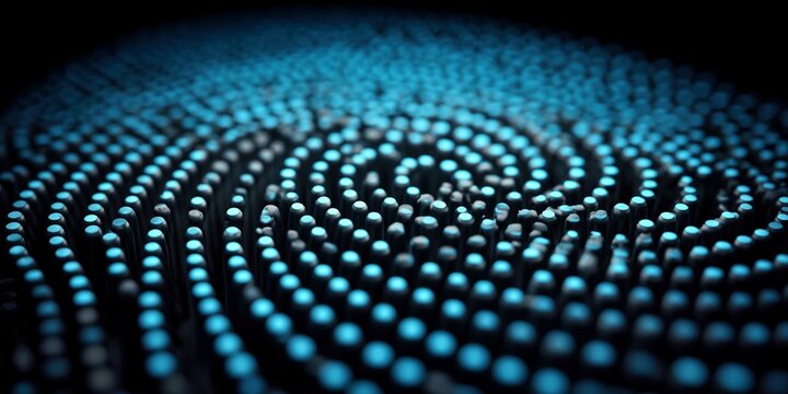 Glowing blue data nodes forming a dynamic spiral pattern for futuristic technology backgrounds.

