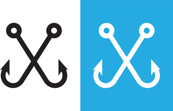 Fishing hooks collection,  fish hook logo icon, fishing hook silhouette vector illustration on a white background