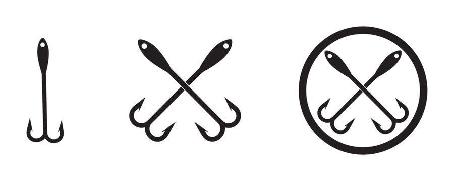 Fishing hooks collection,  fish hook logo icon, fishing hook silhouette vector illustration on a white background