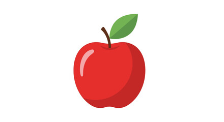 Fototapeta premium Vibrant red apple with green leaf isolated on white background