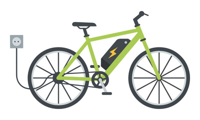 Fototapeta premium Green Electric Bicycle Charging from Wall Socket Illustration