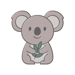Naklejka premium koala cartoon, isolated illustration on a transparent background in soft colors, flat icon design.