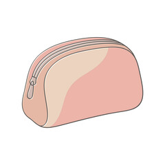 The cosmetic bag is pink, an isolated illustration on a transparent background in soft tones, with a flat icon design.