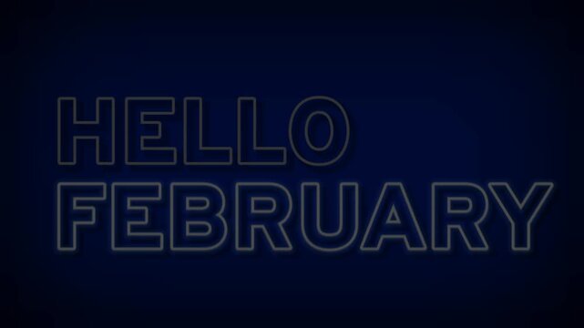 Glowing neon hello february typography on blue background