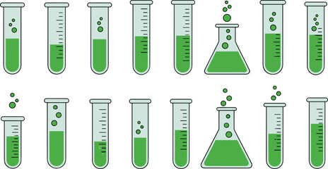 Laboratory test tube and flask icon set flat vector collection of chemistry experiment glassware isolated on light background © MdNazmul