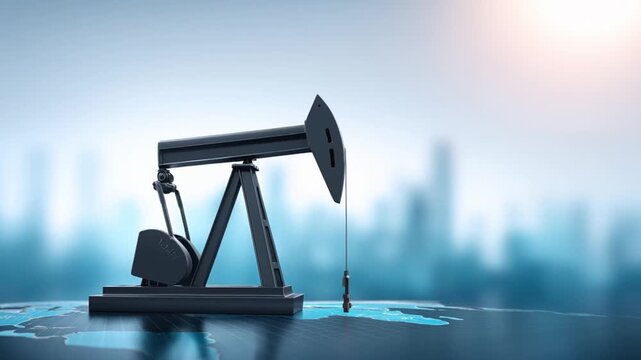 Oil price movement in emerging markets impacts global economy with pumpjack and rig on world map showing energy demand trends
