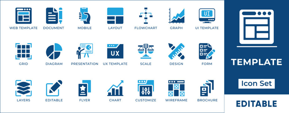 User interface web layout and graphic design wireframe template vector icon set