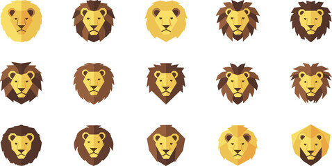 Lion head icon set flat vector collection of wild animal faces and safari predator symbols isolated on light background © MdNazmul