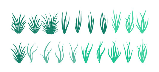 Collection of Green Grass Tuft Illustrations on White Background © Ahmad