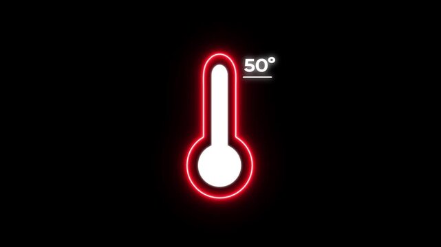 Glowing Red Thermometer with 50 Degree Temperature Reading on Black Background heat red glow neon sign
