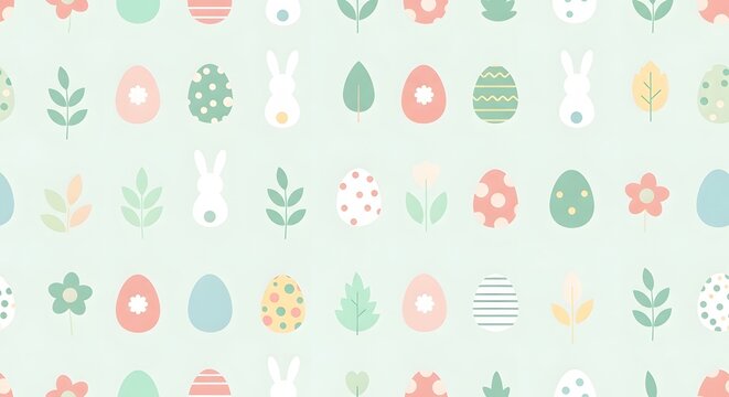 Seamless Easter egg and bunny pattern on pastel green background, perfect for spring crafts and decorations