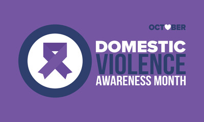 Obraz premium Domestic Violence Awareness Month in October. Celebrate annual in United States. Awareness purple ribbon. Day of Unity. Prevention campaign. Stop women abuse. Poster, banner and background. Vector