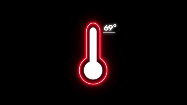 Glowing Red Thermometer with 69 Degrees Temperature Reading on Black Background heat weather climate