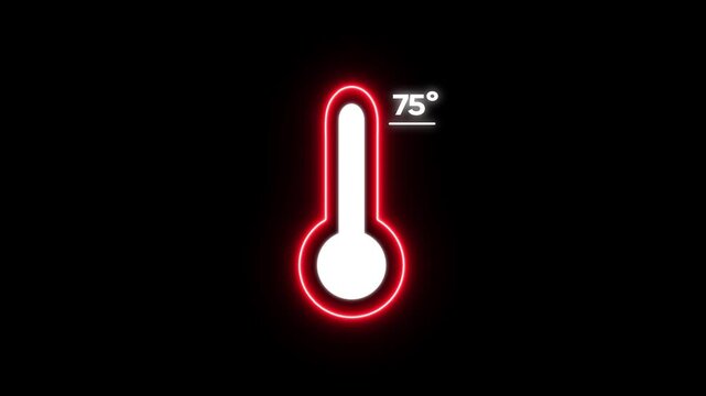 Glowing Red Thermometer with 75 Degrees Temperature Reading on Black Background heat weather climate