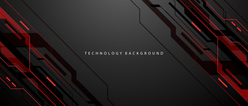 Abstract black red circuit technology banner lines electronics elements computer digital on grey blank space background vector illustration.