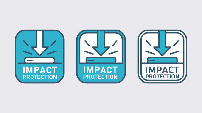 Industrial Impact Protection Icon Set, Durable Product Safety Standards Badges for Electronics and Heavy Duty Equipment Packaging Design