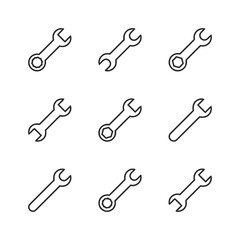 Naklejka premium Nine wrench icons with different head types and angles, symbolizing tools and repair