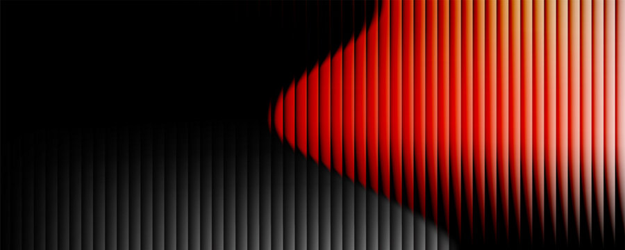 Abstract vertical ribbed background showcases a striking visual progression where deep impenetrable black on the far left gradually illuminates across numerous parallel fins or slats transforming int