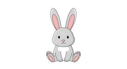 Fototapeta premium Charming cartoon grey rabbit with pink ears, a lovable and fluffy bunny character illustration, ideal for kids' content and delightful spring designs