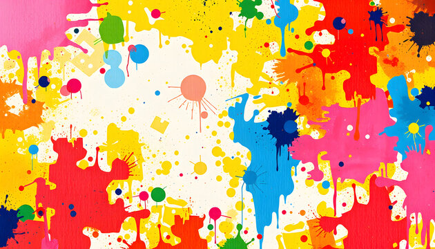 Abstract grunge art background texture with colorful paint splas, flat papercut style. White tone