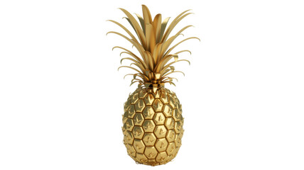 Obraz premium Golden Pineapple with Leafy fruit shiny metal isolated on a transparent background