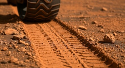 Off Road Tire Track in Desert Sand &ndash; Adventure Travel Concept