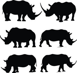 Rhino silhouette collection. rhino silhouettes vector art with white background © MdMasud