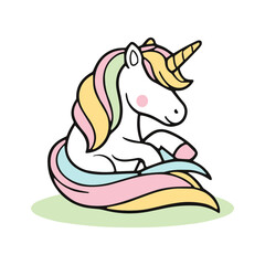 Cute Unicorn Pony Sitting Cartoon Illustration