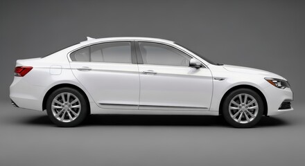 Fototapeta premium White Contemporary Sedan Automobile from Profile View on Gray Background