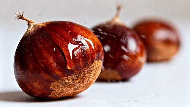 Three shiny chestnuts in a row