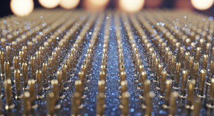 Fototapeta premium Close up of row of gold candles with sparkles in the middle.