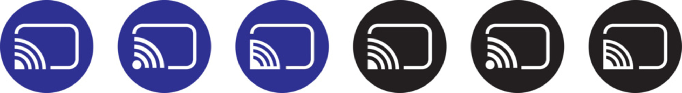 cast, screenshot icon set. smart device interfaces. rectangle with wireless signal