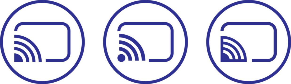 cast, screenshot icon set. smart device interfaces. rectangle with wireless signal