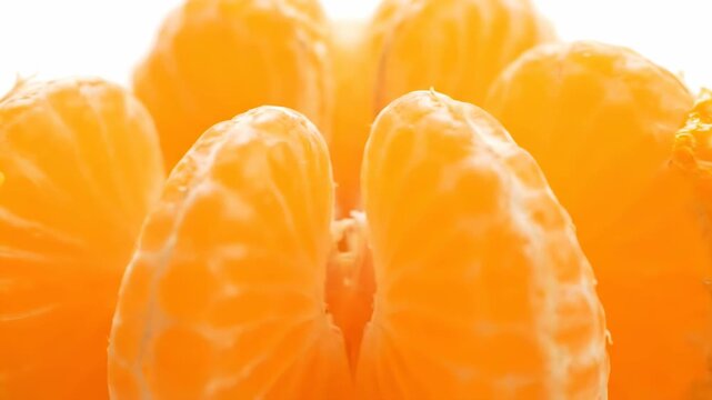 Close-up of a peeled mandarin orange, revealing its juicy segments.