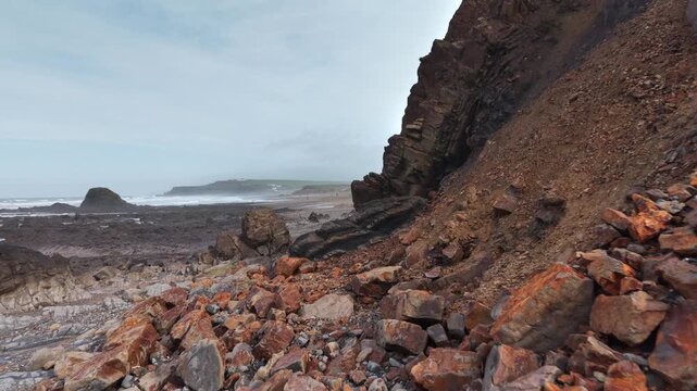 Massive rockfalls on Cornish beach