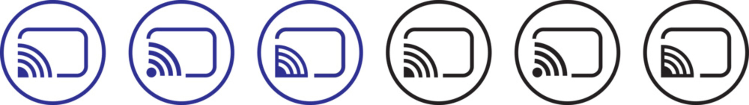 cast, screenshot icon set. smart device interfaces. rectangle with wireless signal