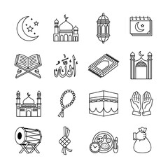 Ramadan Line Icons set Vector Illustration