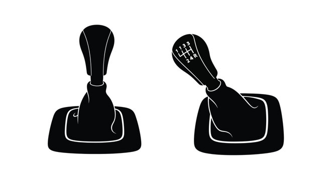 Two black silhouettes of car gear shifters on a white background