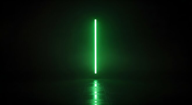 Glowing green lightsaber shining brightly in dark surroundings