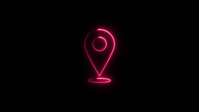 Neon location Animation Icon, Glowing Neon Location Pin Icon on Black Background